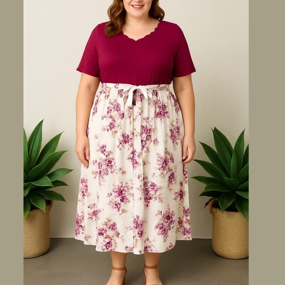 NWT!Floral Maxi Dress with Scalloped Neckline size 22-24 or 3X - Picture 2 of 9